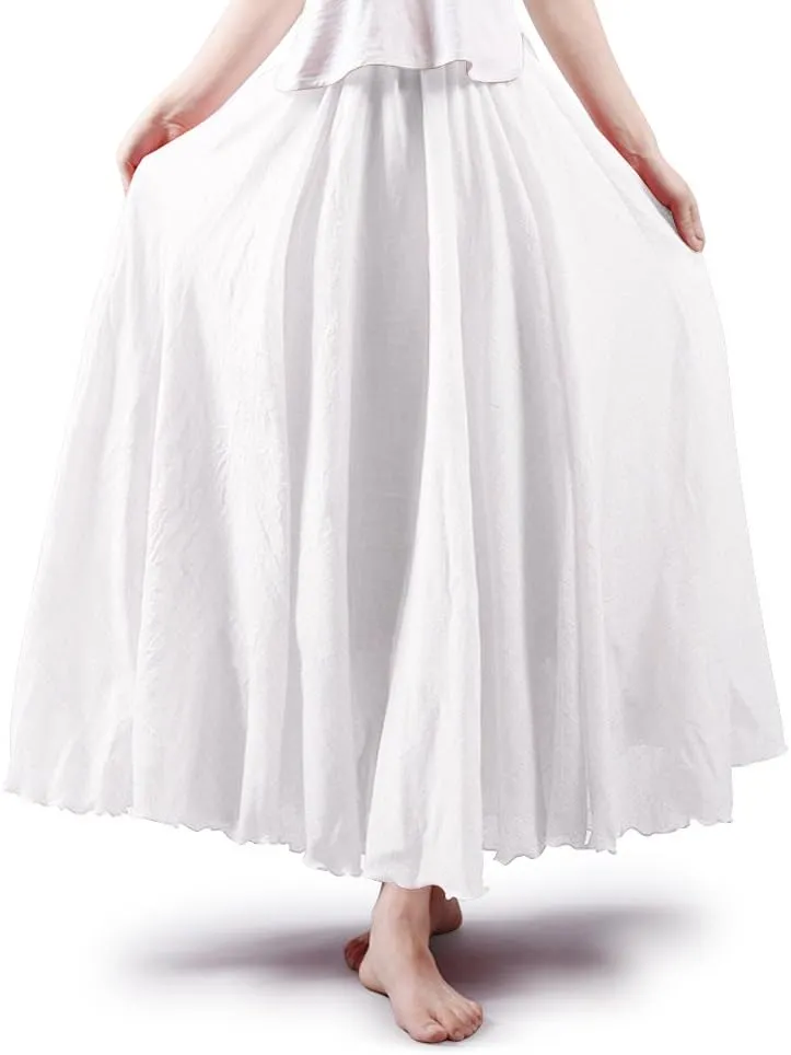 Aeslech Women's Bohemian Elastic Waist A Line Long Maxi Cotton Linen Skirt