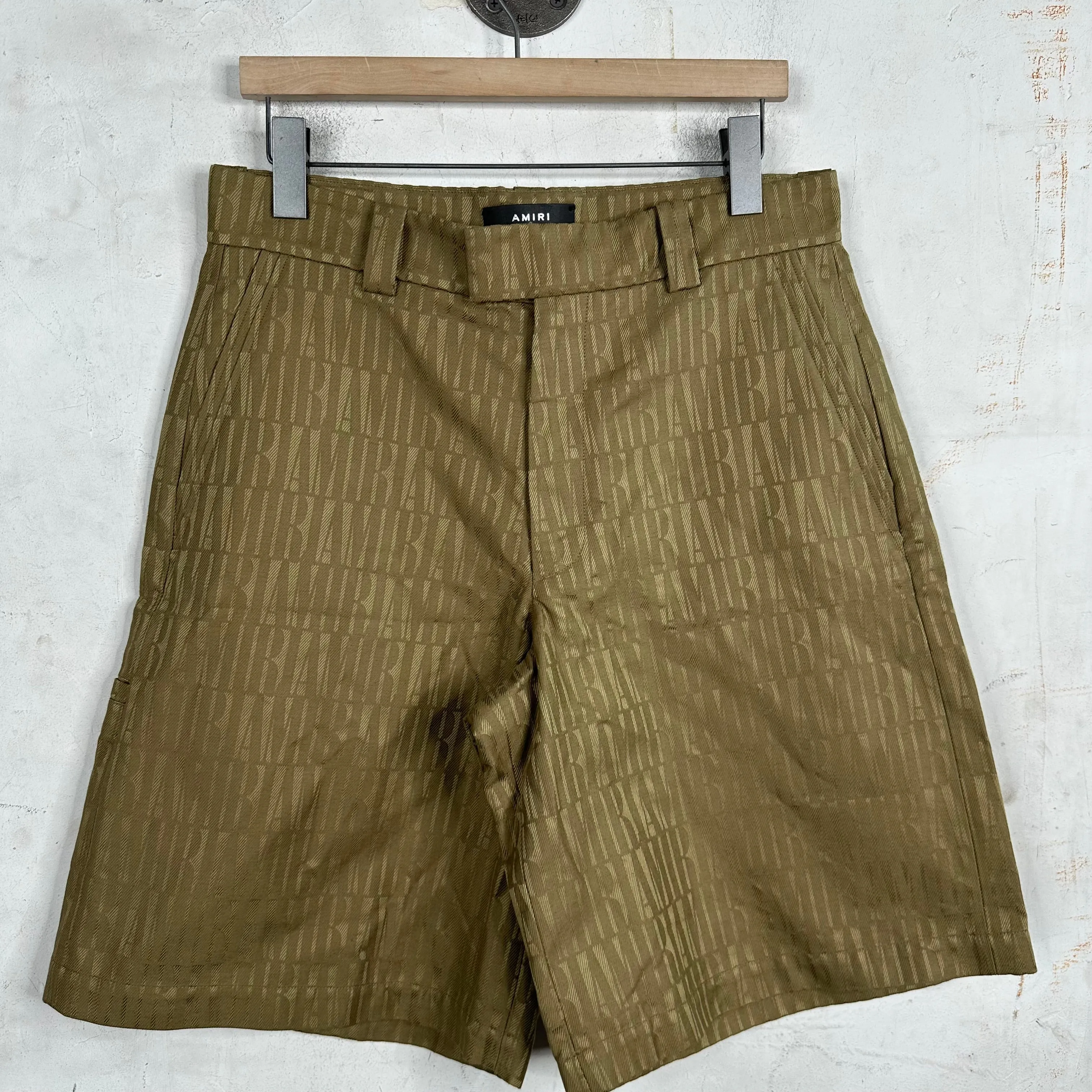 Amiri Gold Monogram Khaki Shorts