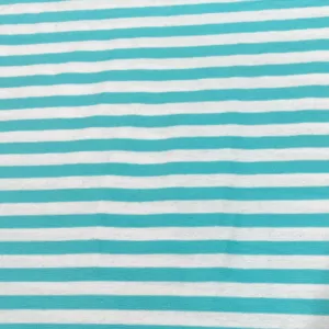 Aqua and White 3/8" Stripes on Cotton/Spandex Jersey Fabric
