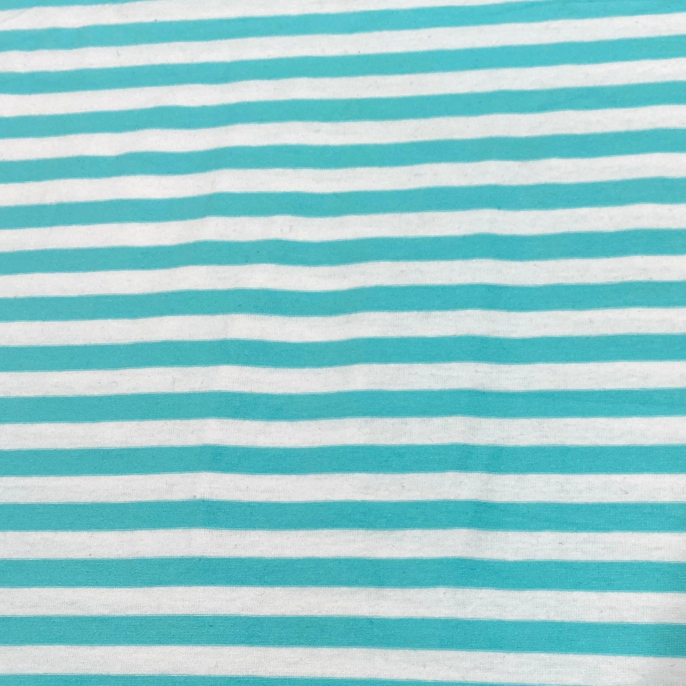 Aqua and White 3/8" Stripes on Cotton/Spandex Jersey Fabric