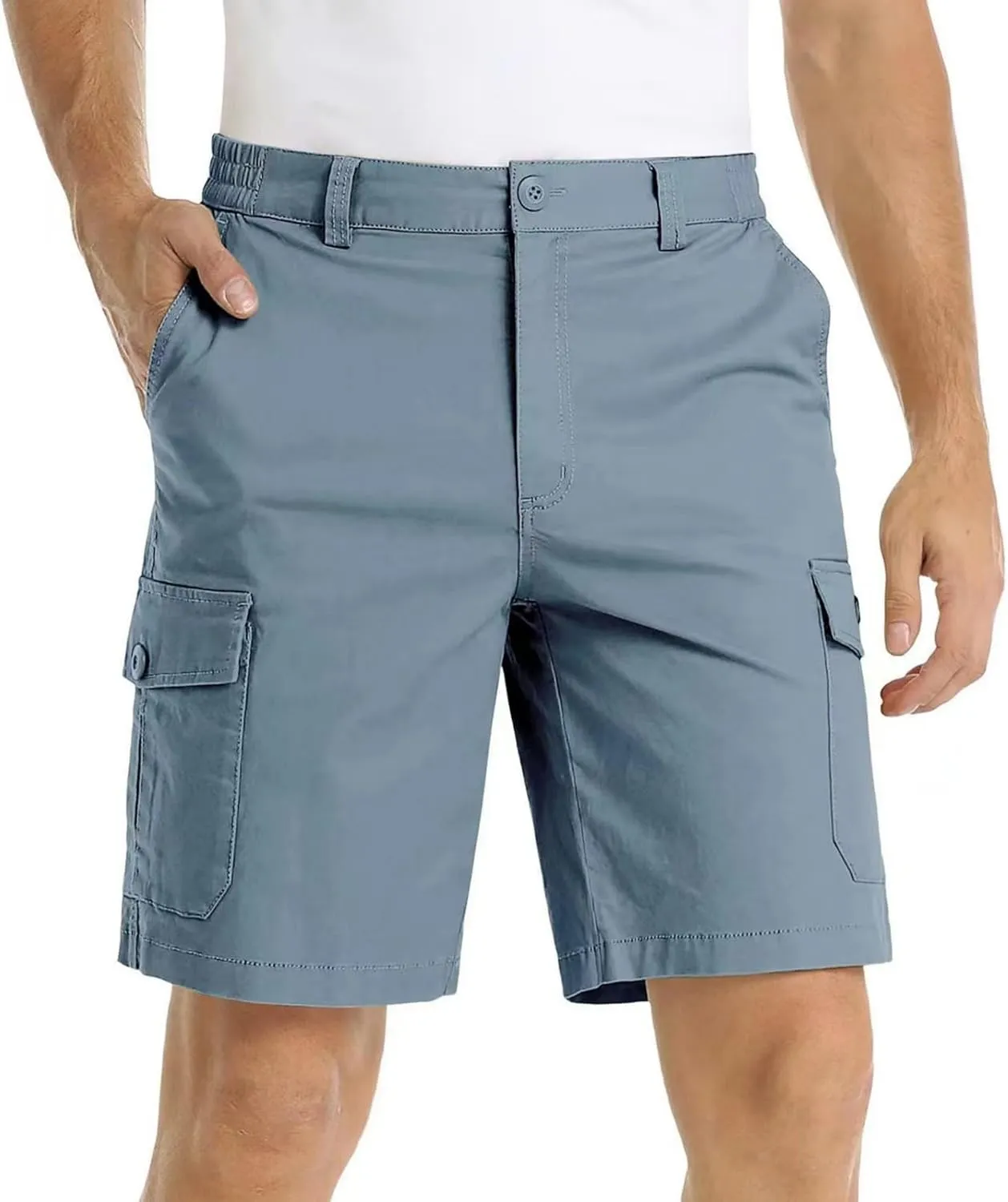 Athletic Cargo Shorts for Men Casual Lightweight Baggy Button Zipper Pants Loose Pockets Summer Beach Half Pants