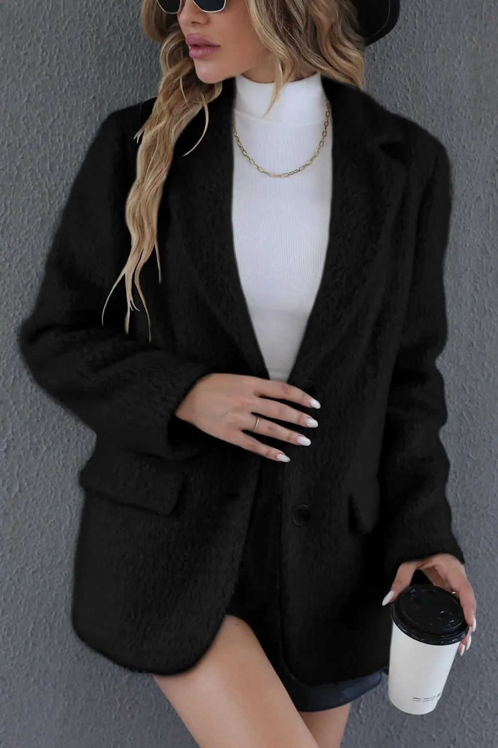 Bellivera Woman's Faux Leather Blazer Open Front Business Casual Jacket Mid-Length Spring Fashion Coat with Pockets