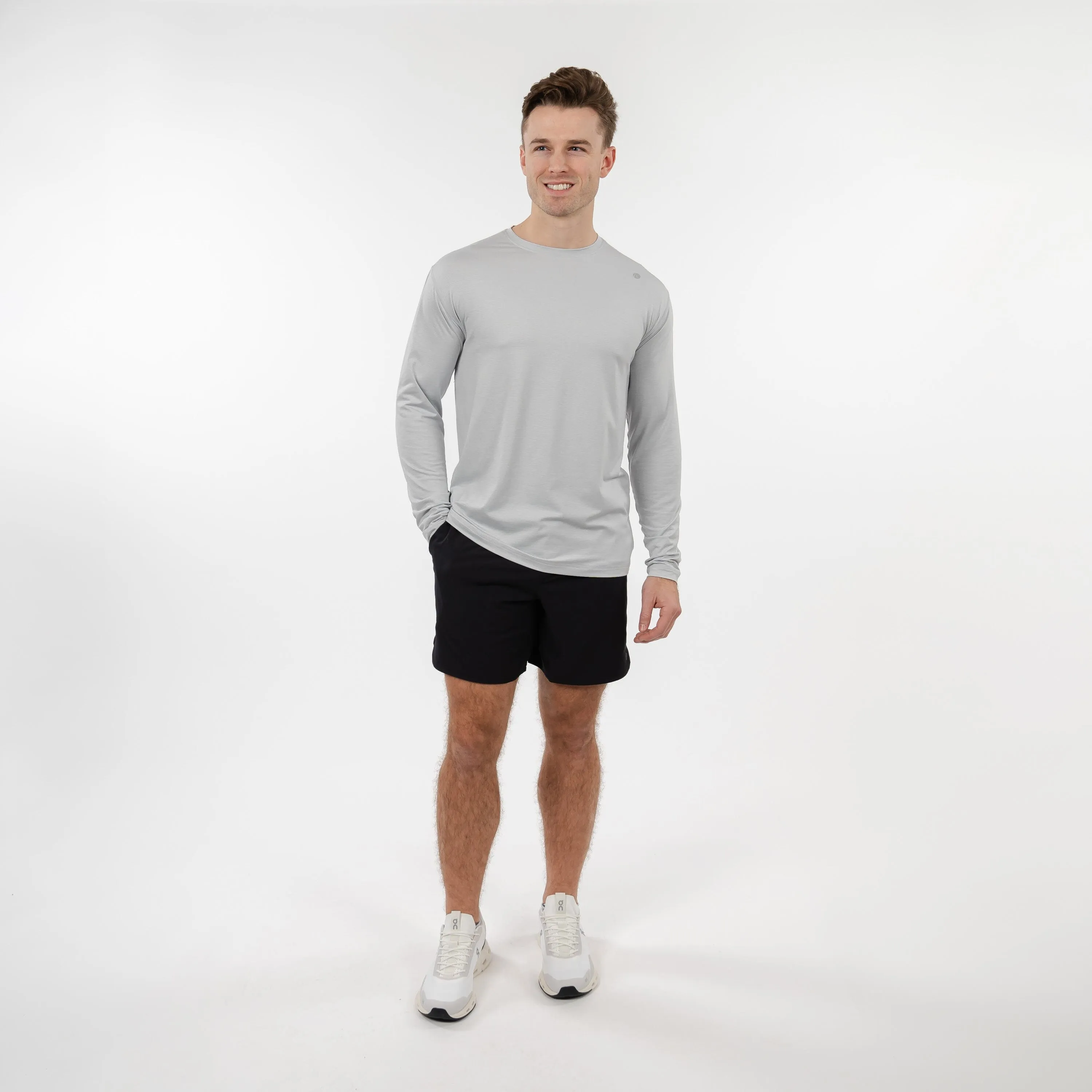 Blitz Tech Long Sleeve Tee | Heather - Stratus Grey/White