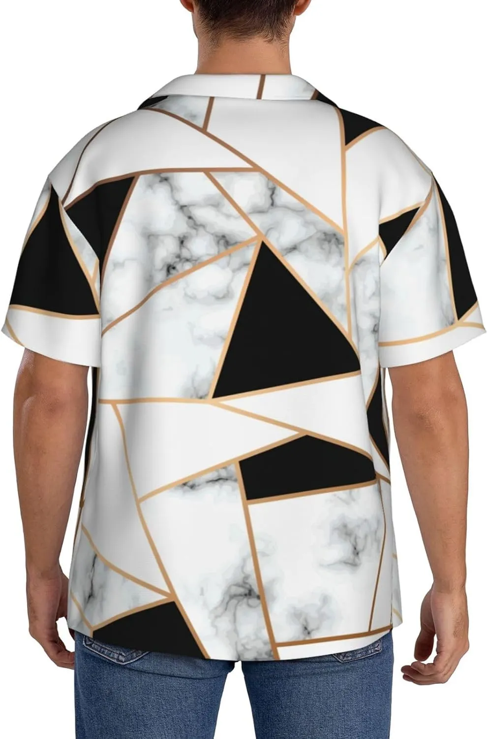 BREAUX Black and White Marble Texture Print Men's Fashionable Cuban Collar Shirts for Tropical Parties and Casual Occasions