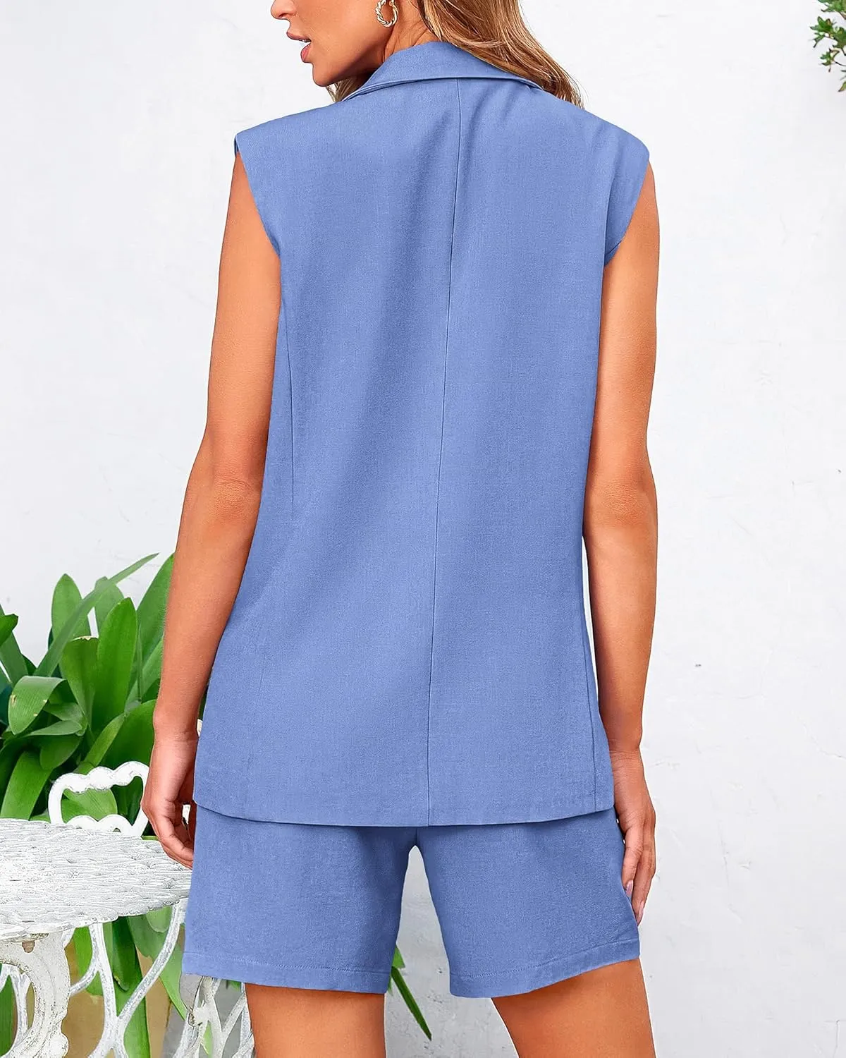 BTFBM Womens Blazer Vest Shorts Sets Lapel Neck Casual Sleeveless Button Down Office Summer 2 Piece Lounge Matching Sets