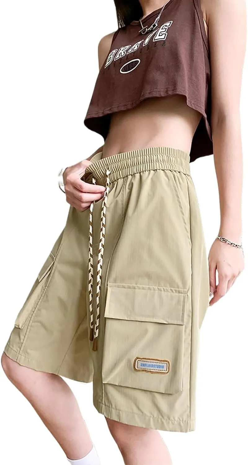 Cargo Shorts Women Y2K Baggy Knee Length Athletic with Pockets Hiking Waterproof Black Pants Men Summer Outfits
