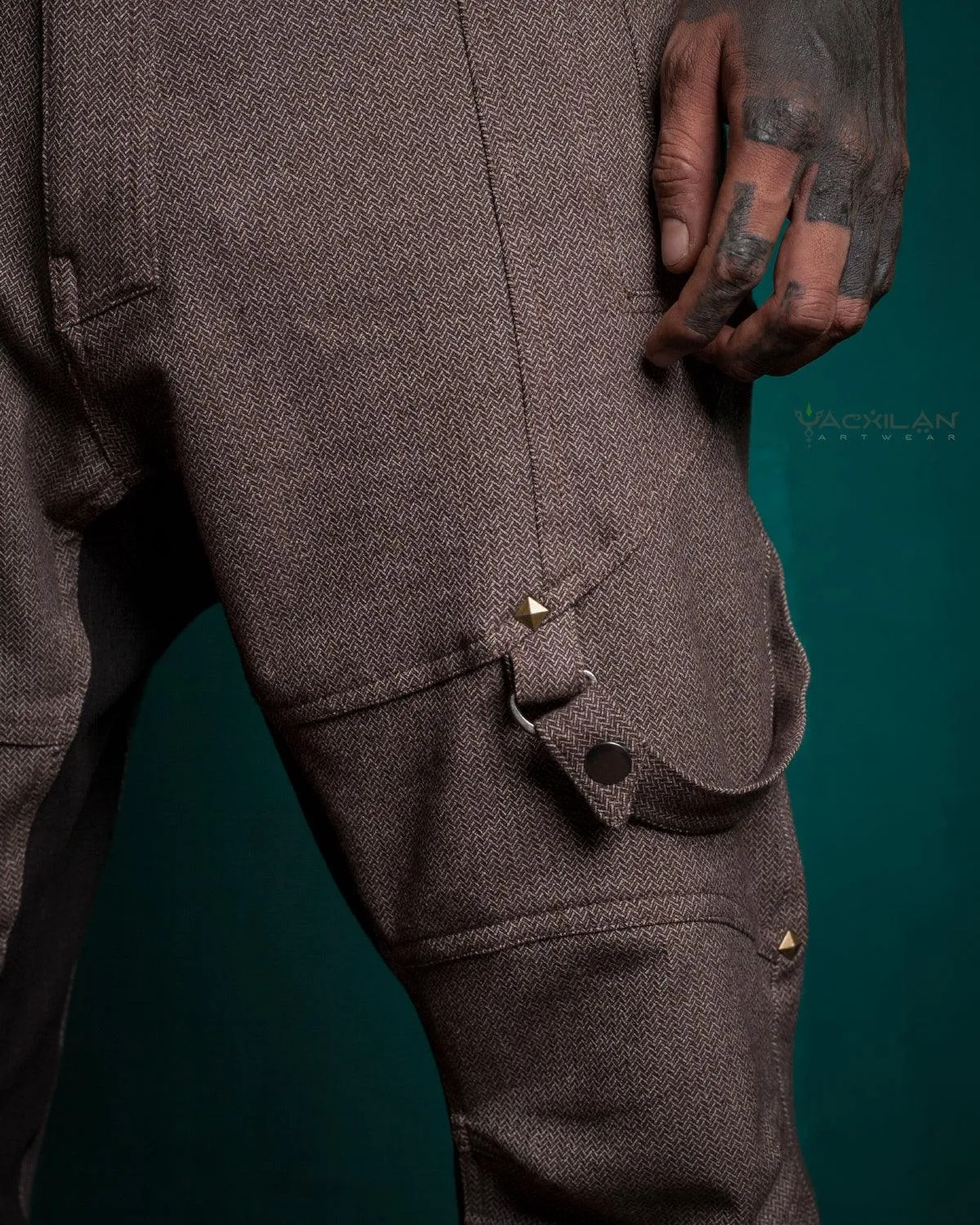 Corsaire Men / Pirate Straps - Stretchy Brown HERRINGBONE  (Japan)