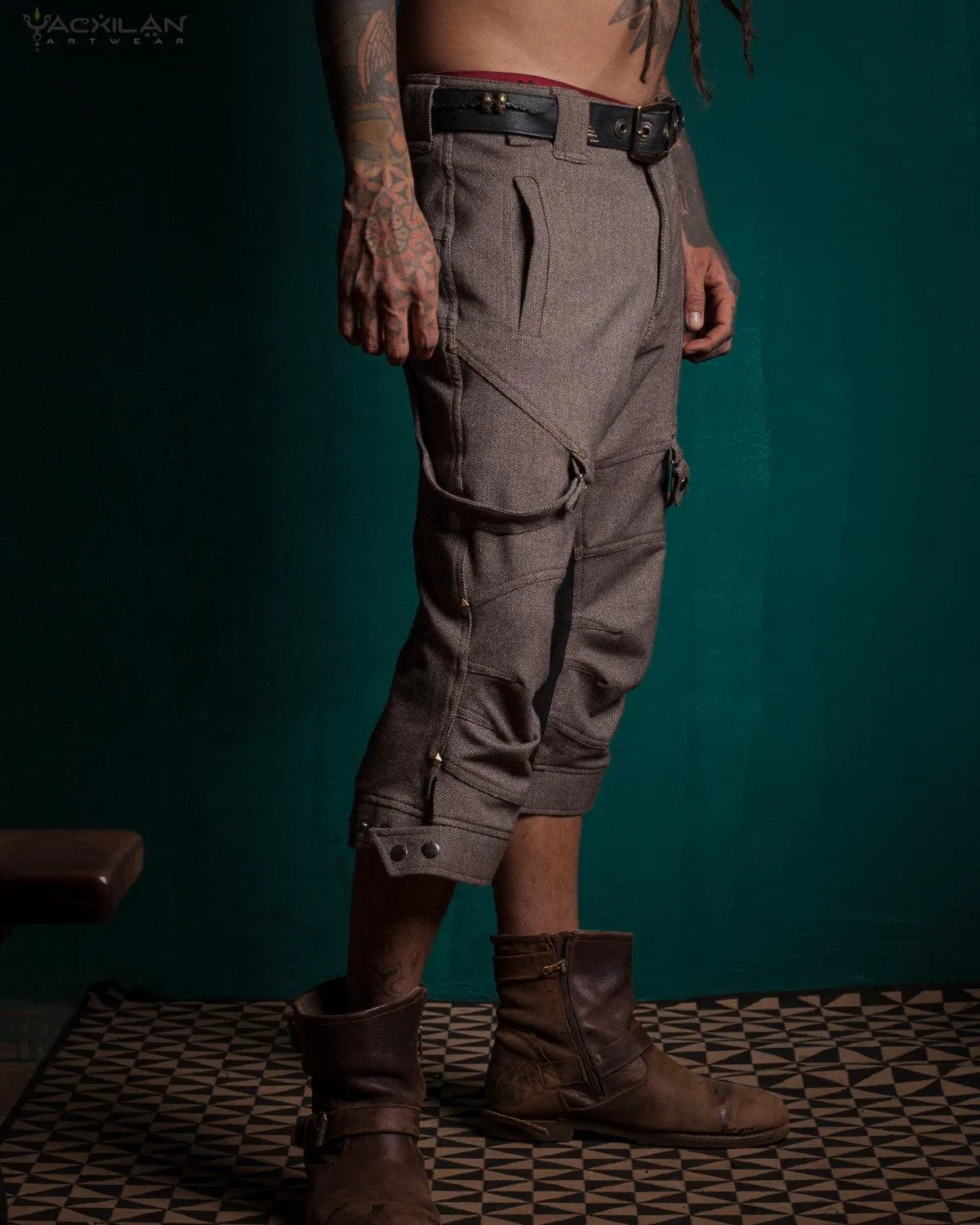 Corsaire Men / Pirate Straps - Stretchy Brown HERRINGBONE  (Japan)