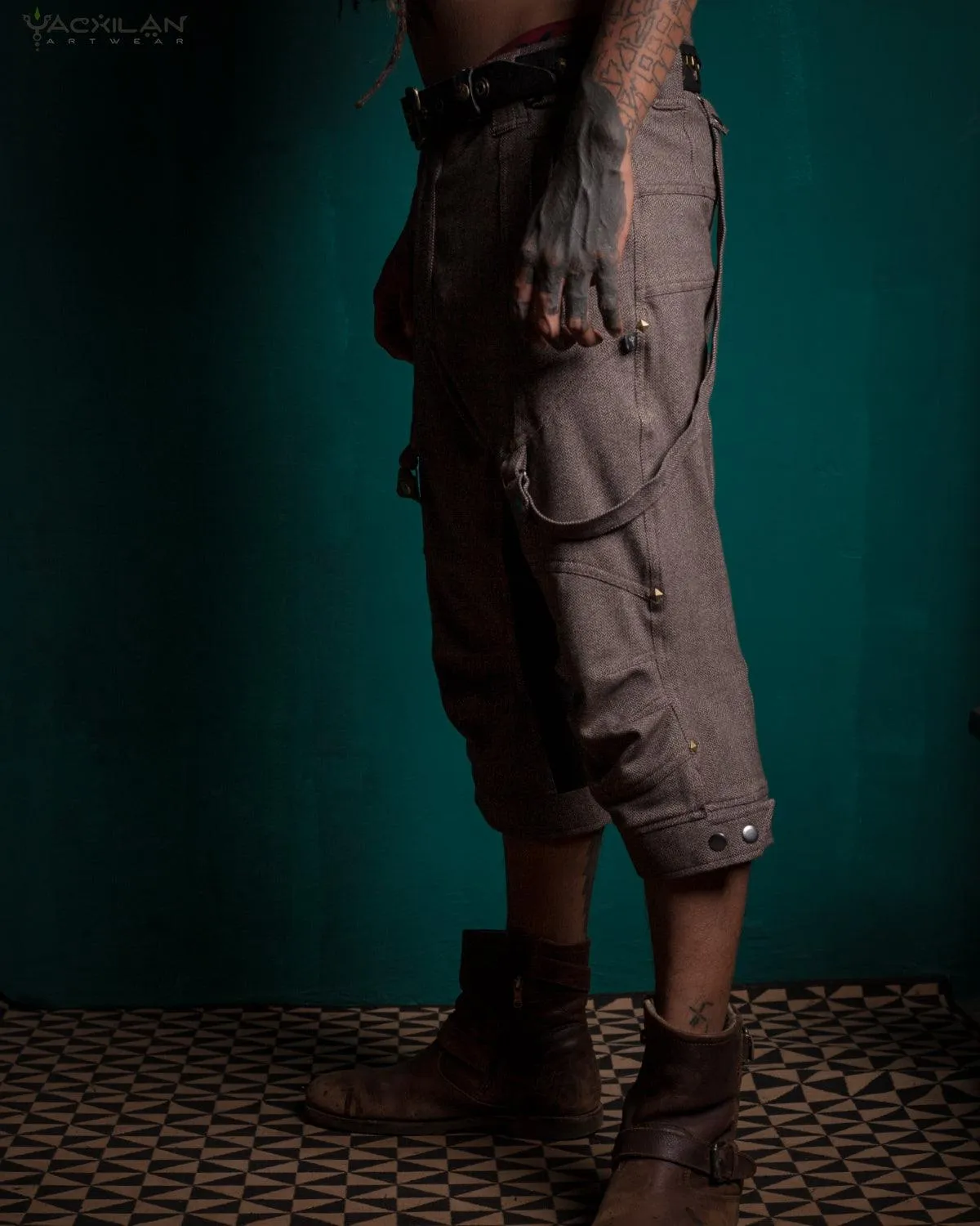 Corsaire Men / Pirate Straps - Stretchy Brown HERRINGBONE  (Japan)