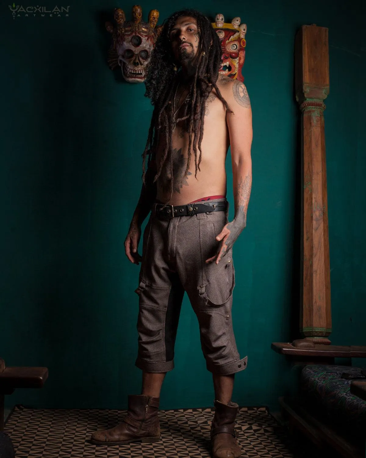 Corsaire Men / Pirate Straps - Stretchy Brown HERRINGBONE  (Japan)