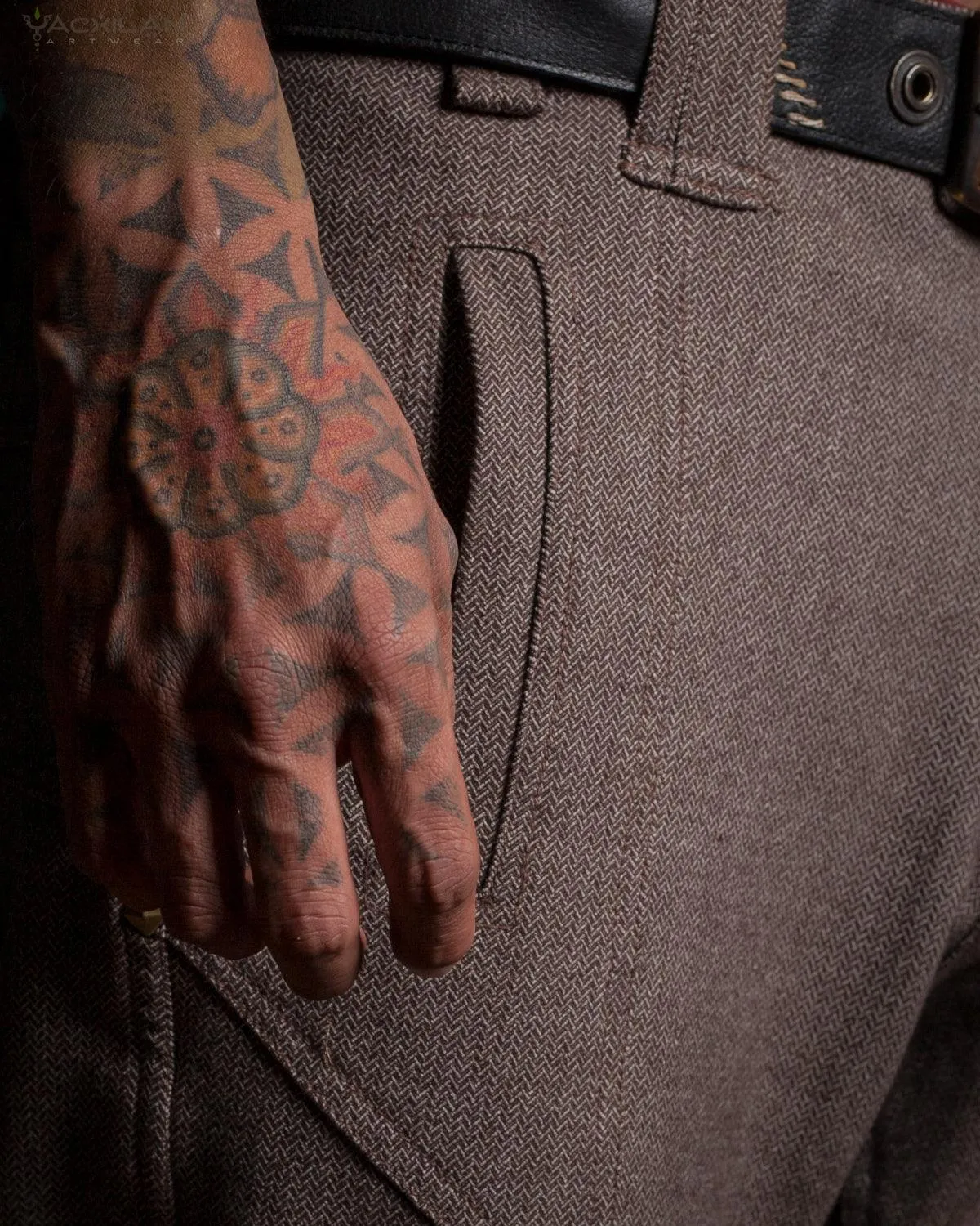 Corsaire Men / Pirate Straps - Stretchy Brown HERRINGBONE  (Japan)