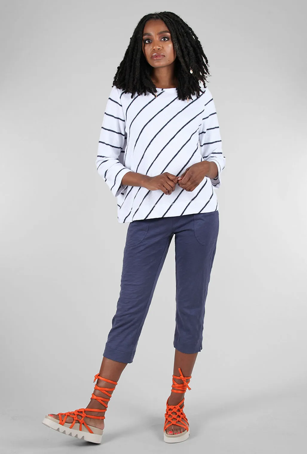 Cotton Slub Pocket Capri, Navy