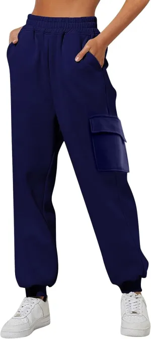 CRNTCEM Womens High Waist Fleece Lined Joggers Winter Warm Cinch Bottom Sweatpants Straight Athletic Workout Thermal Pants