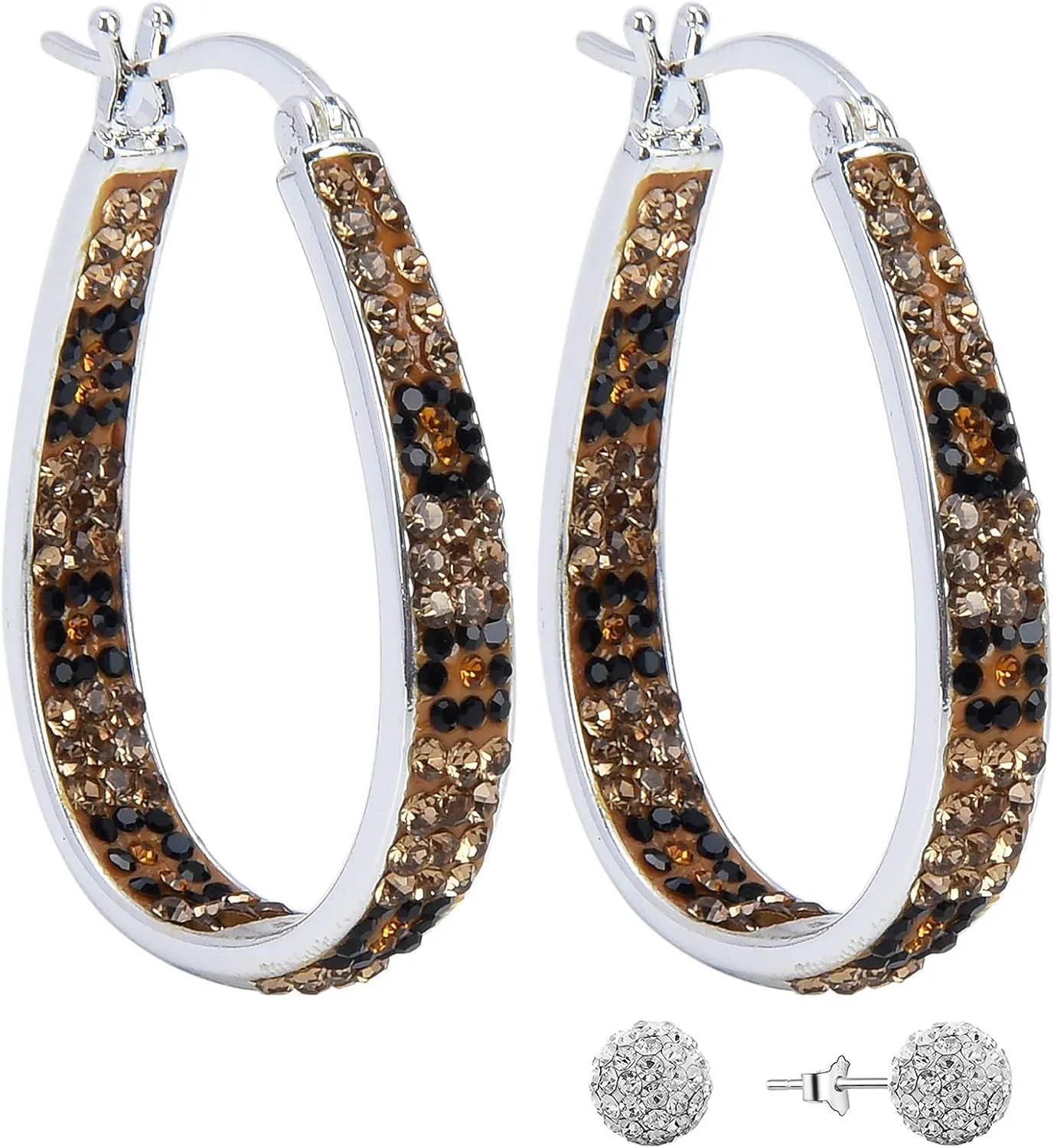 Crystal Hoop Earrings for Women Sparkly American Flag Earrings Silver Plated Red White and Blue Earrings Patriotic Jewelry Gift