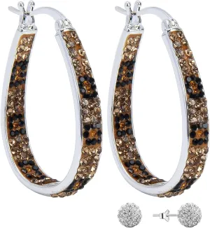 Crystal Hoop Earrings for Women Sparkly American Flag Earrings Silver Plated Red White and Blue Earrings Patriotic Jewelry Gift
