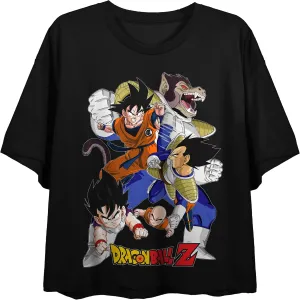 Dragon Ball Z Vegeta Ape Transformation Group Shot Women's Black Crew Neck Short Sleeve Crop Top