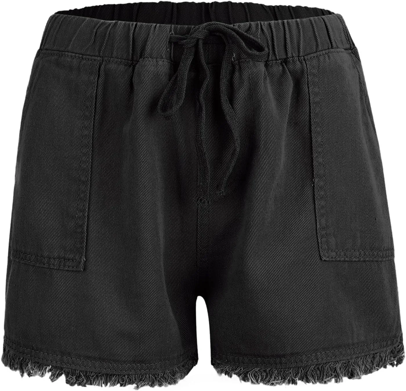 Drawstring Jean Shorts for Women Summer Casual Elastic Waist Raw Hem Denim Shorts Loose Fit Short Pants with Pockets