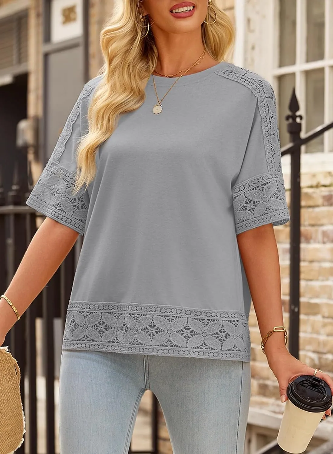 EVALESS Womens Spring Tops Crewneck Short Sleeve Basic Tee Shirts Oversized Summer Outfits Dressy Casual Blouses 2025