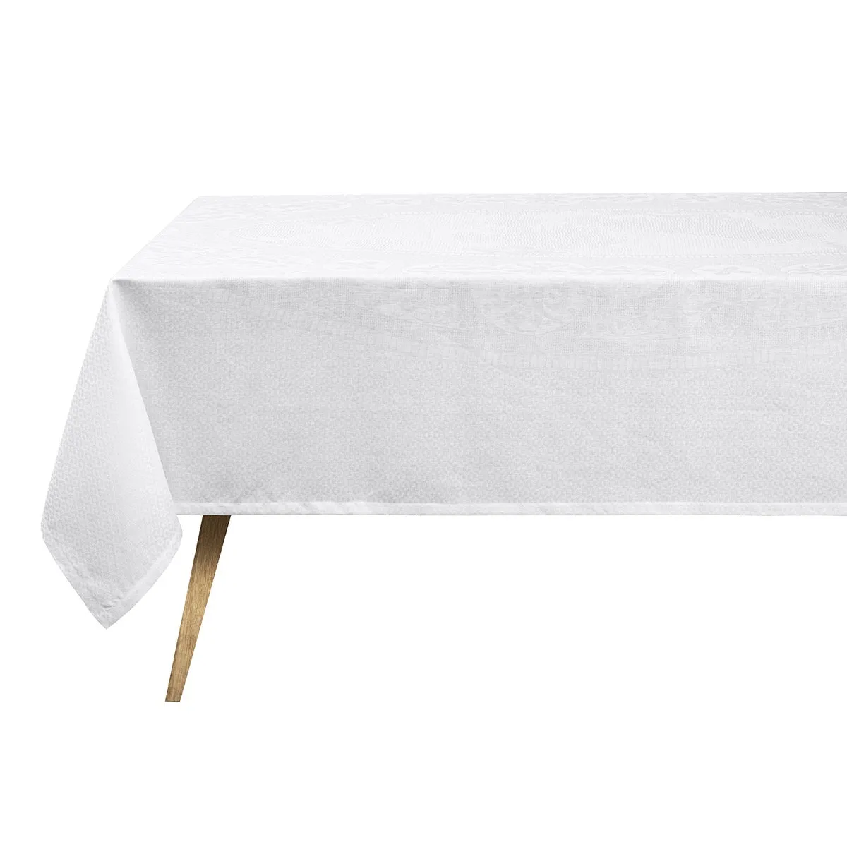 Evasion Celeste White 69" x 126" Tablecloth by Le Jacquard Français