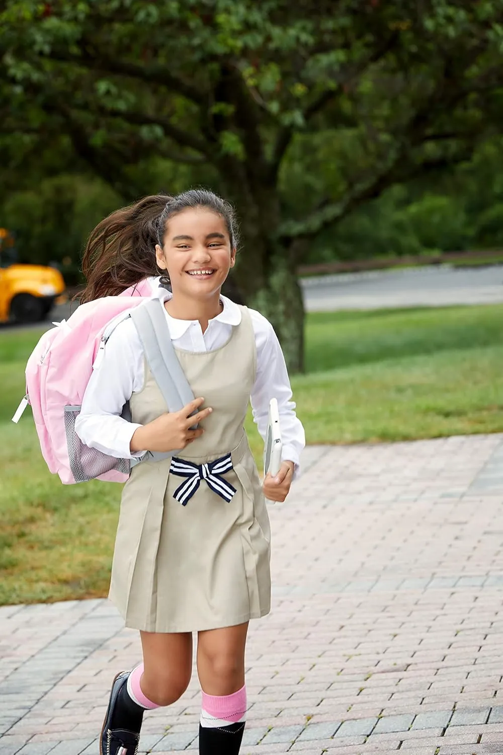 French Toast Girls' Long Sleeve Woven Shirt with Peter Pan Collar (Standard & Plus)