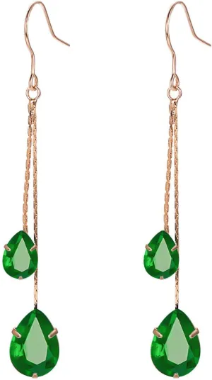 Green/Blue/Black/Red CZ Drop Earrings for Women Rose Gold Plated Long Dangle Chain Earring Elegant Trendy Jewelry