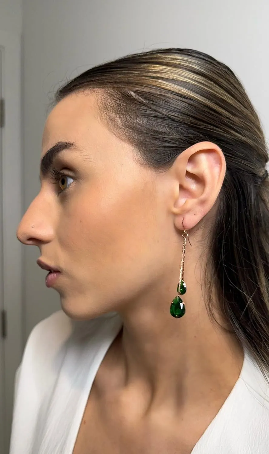 Green/Blue/Black/Red CZ Drop Earrings for Women Rose Gold Plated Long Dangle Chain Earring Elegant Trendy Jewelry