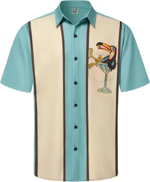 Hardaddy Men's Vintage Bowling Shirt Short Sleeve Button Down Hawaiian Summer Beach Printed Casual Shirts