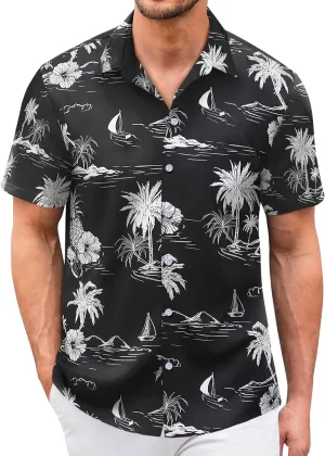 Hawaiian Shirt for Men Sleeves Printed Casual Button Down Summer Beach Dress Shirts
