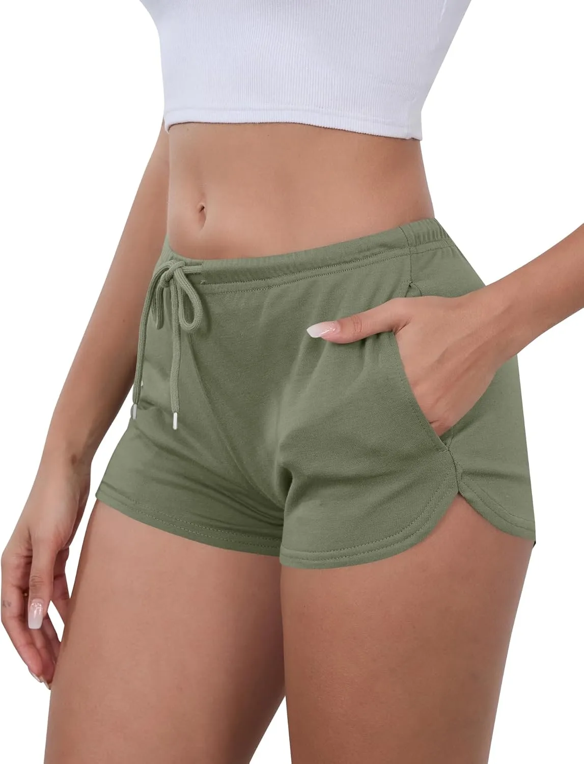 IECCP Athletic Shorts for Women Summer Workout Sweat Shorts Cute Low Rise Mini Shorts with Drawstring and Pockets Sleepwear