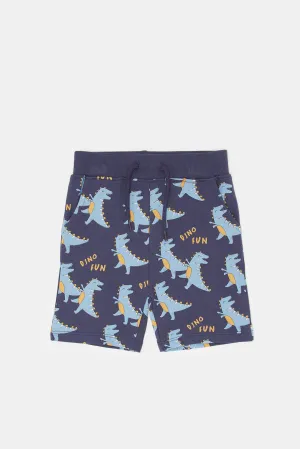Infant Boys Navy Dino Printed Active Short