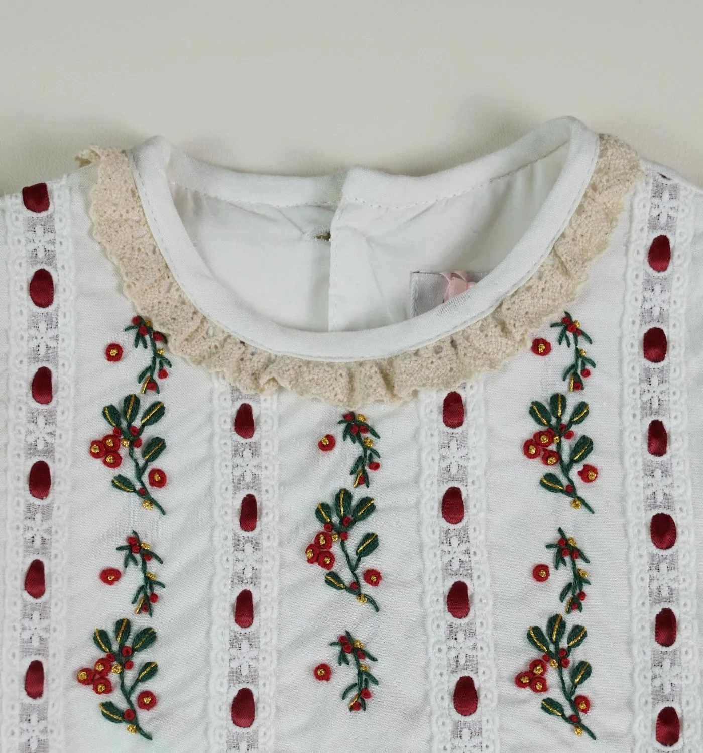 JannyBB Handmade Embroidery Heirloom Red Dress