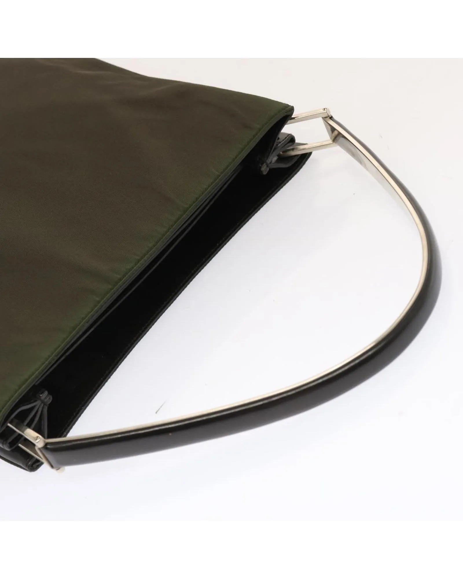 Khaki Nylon Shoulder Bag with Accessory - Authentic Italian Design