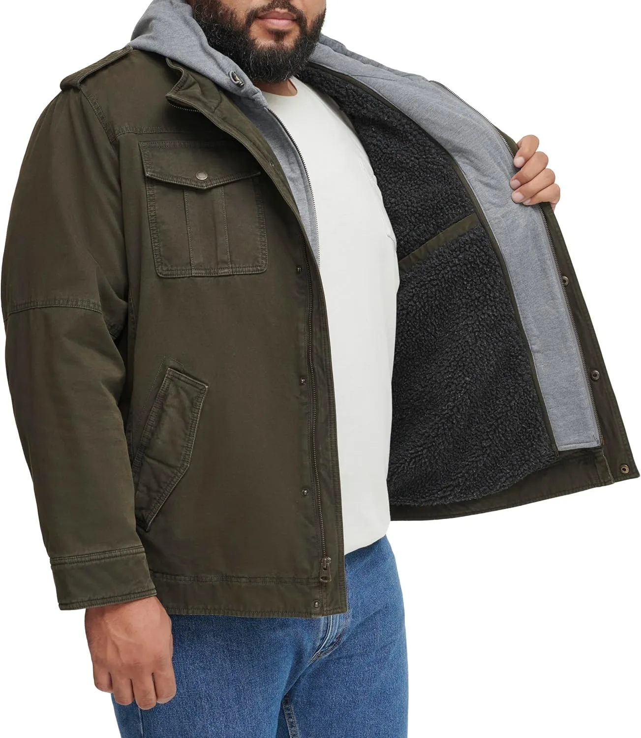 Levi's Men's Washed Cotton Hooded Military Jacket
