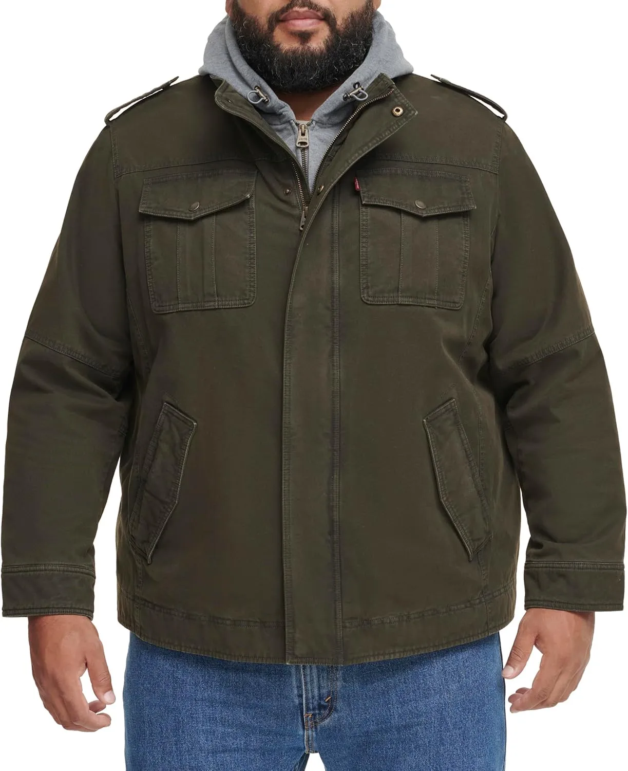 Levi's Men's Washed Cotton Hooded Military Jacket