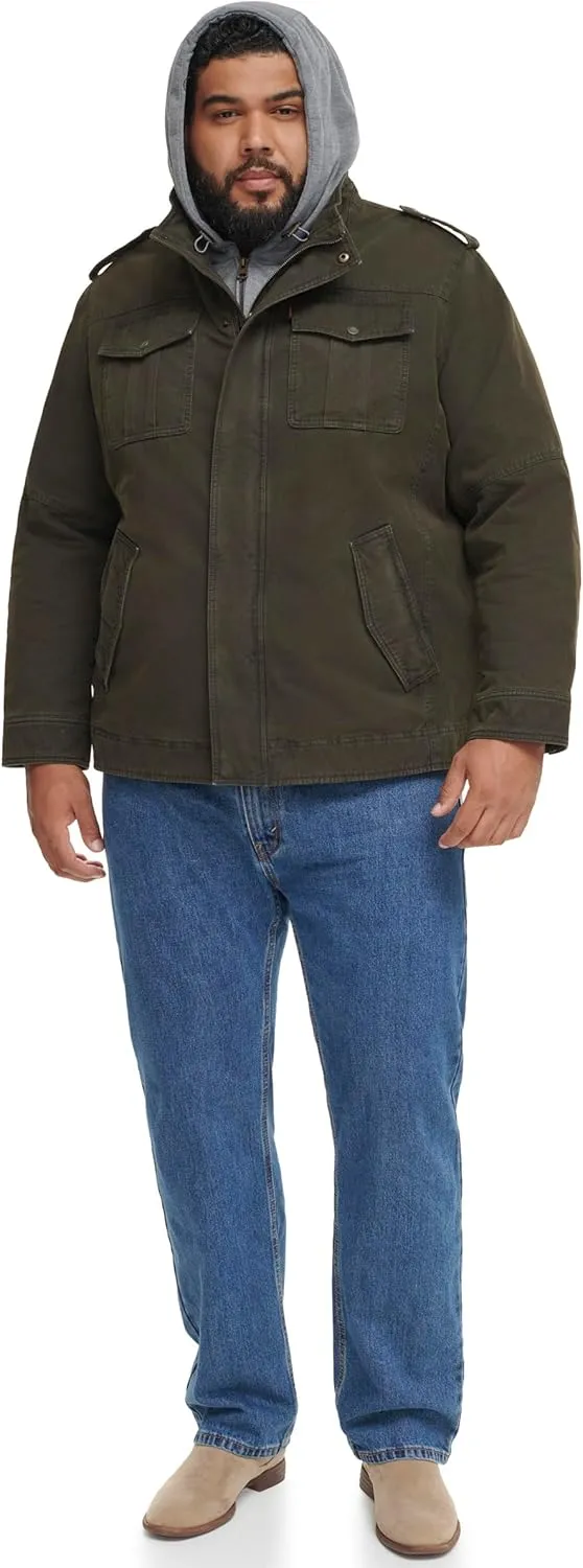 Levi's Men's Washed Cotton Hooded Military Jacket