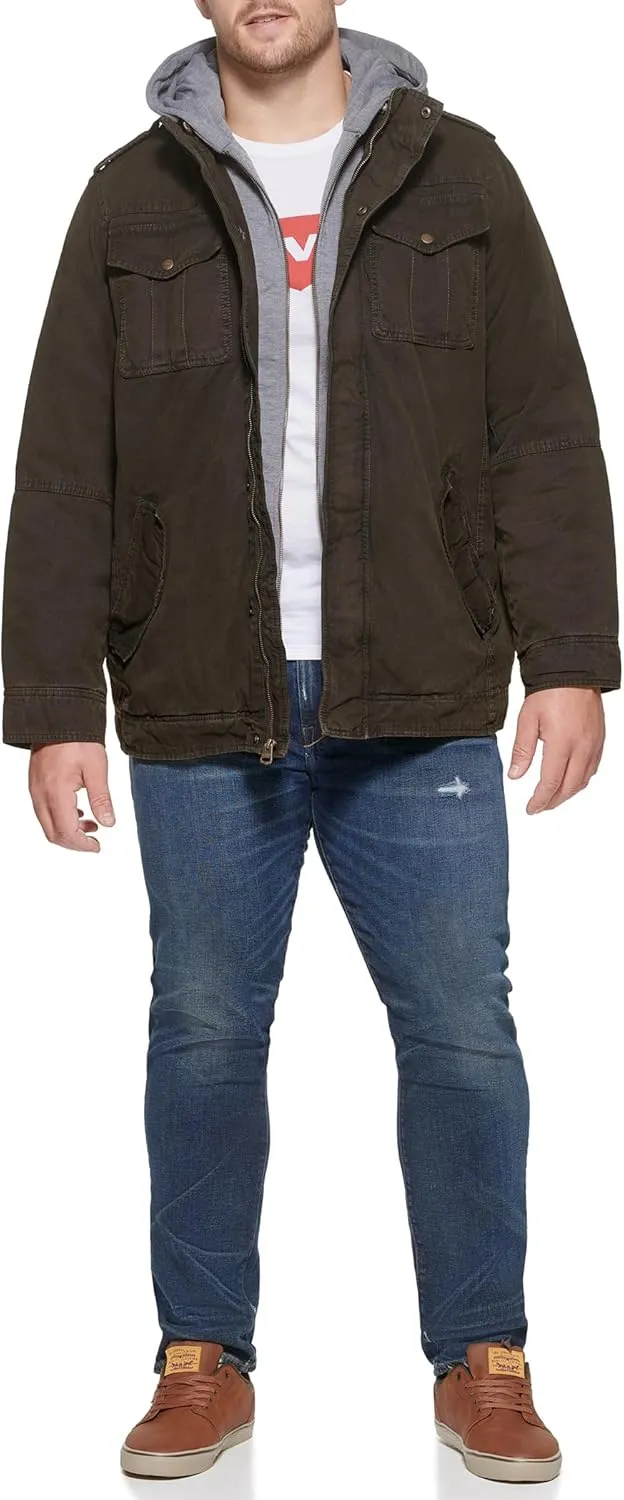 Levi's Men's Washed Cotton Hooded Military Jacket