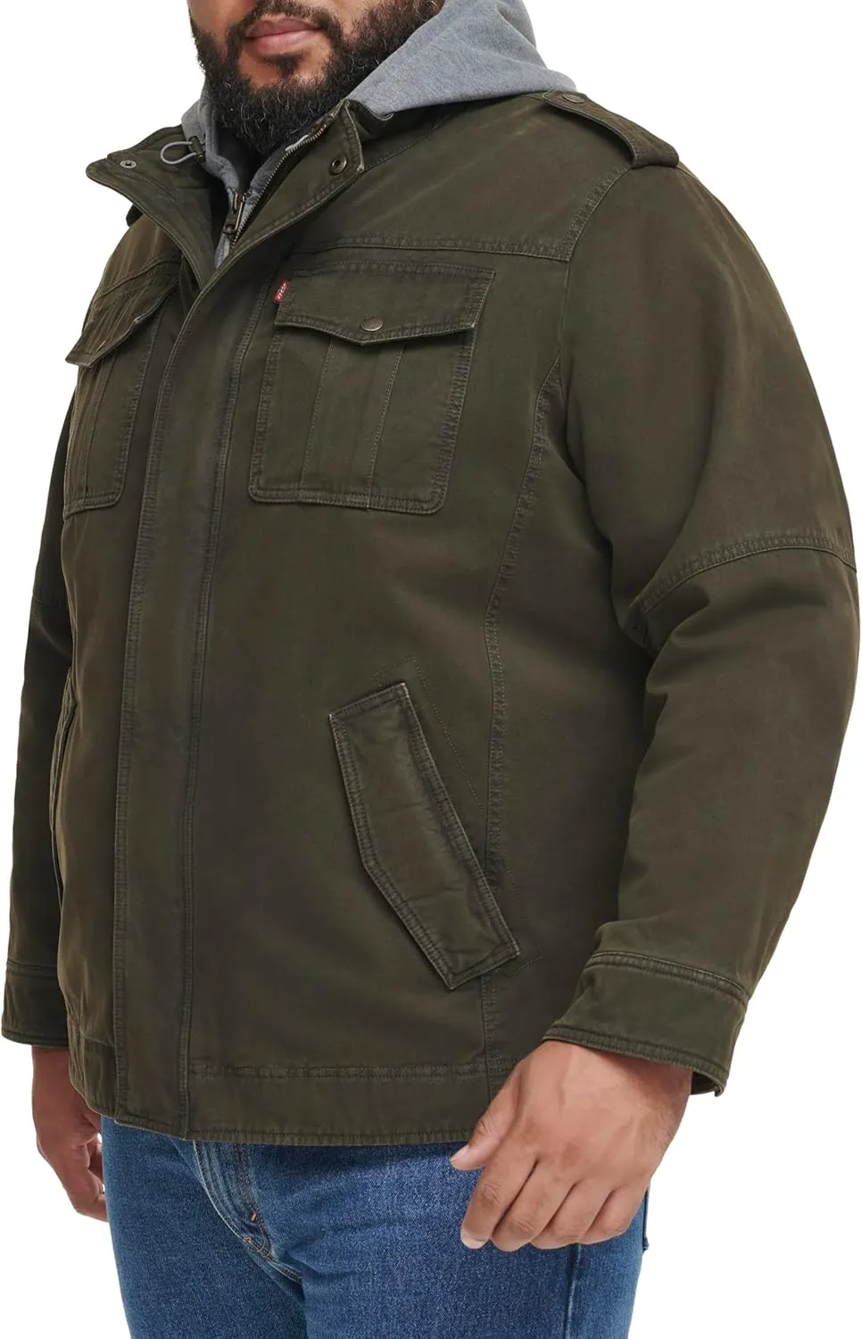 Levi's Men's Washed Cotton Hooded Military Jacket