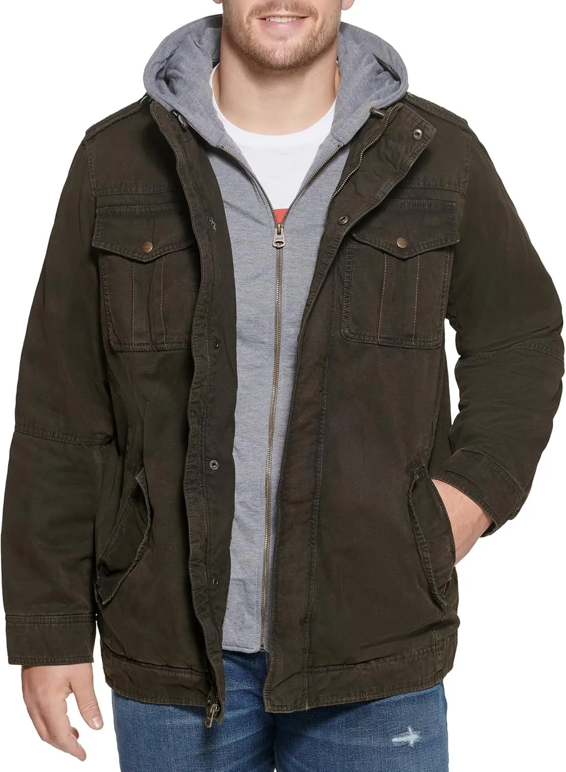 Levi's Men's Washed Cotton Hooded Military Jacket