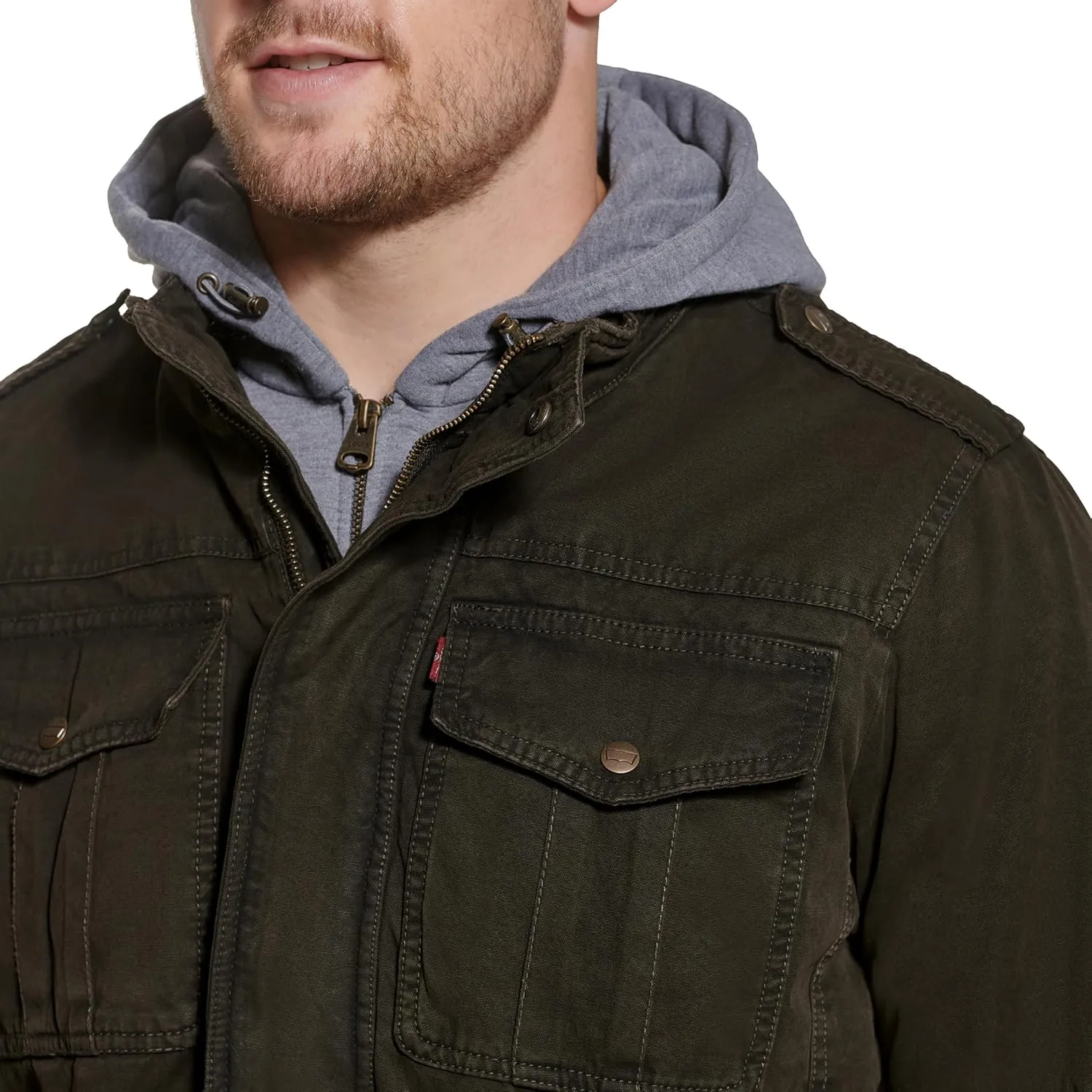 Levi's Men's Washed Cotton Hooded Military Jacket