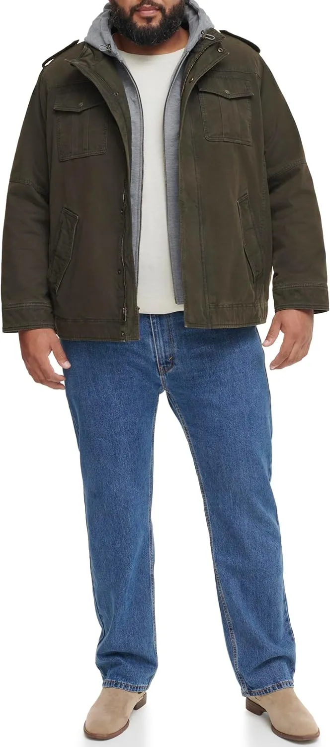 Levi's Men's Washed Cotton Hooded Military Jacket