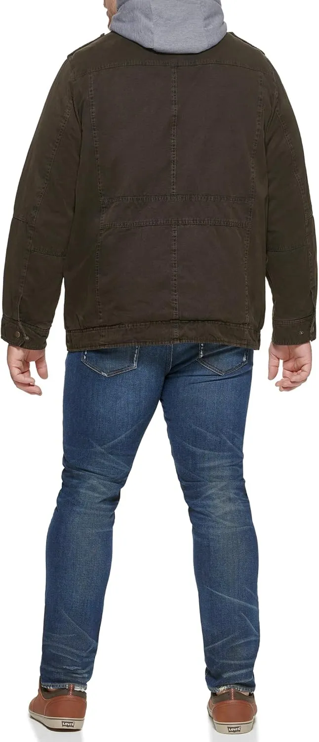 Levi's Men's Washed Cotton Hooded Military Jacket