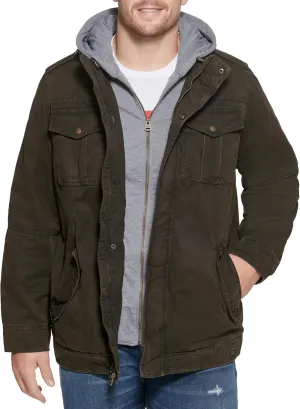 Levi's Men's Washed Cotton Hooded Military Jacket