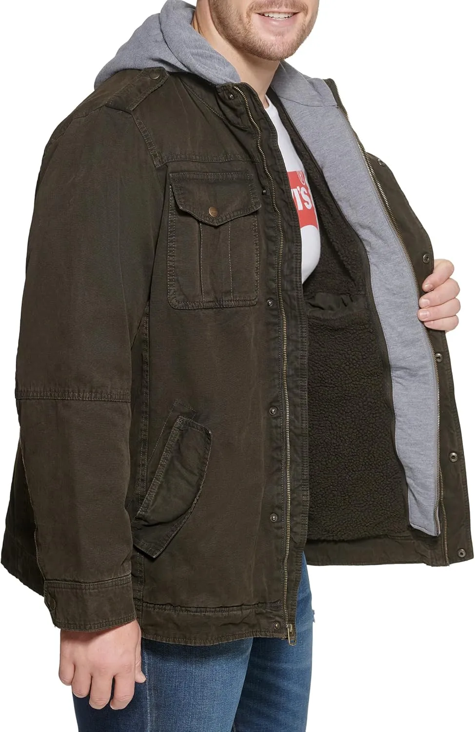 Levi's Men's Washed Cotton Hooded Military Jacket