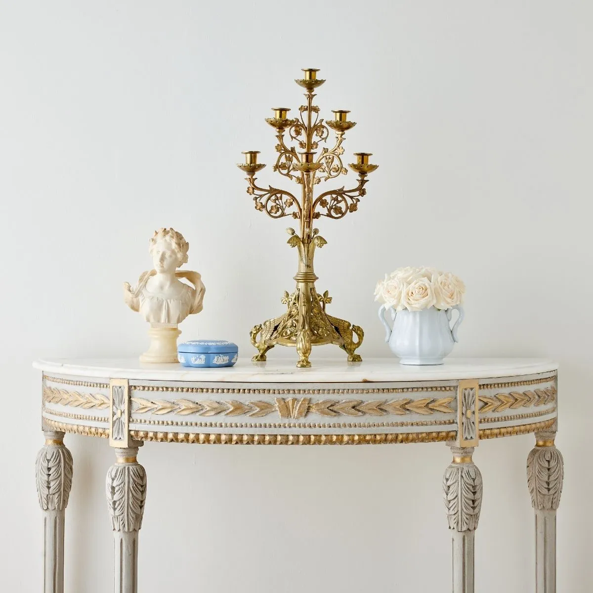 Louis XVI Demilune with Carved Leaf Details