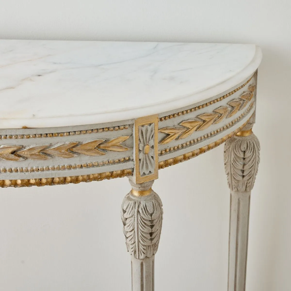 Louis XVI Demilune with Carved Leaf Details