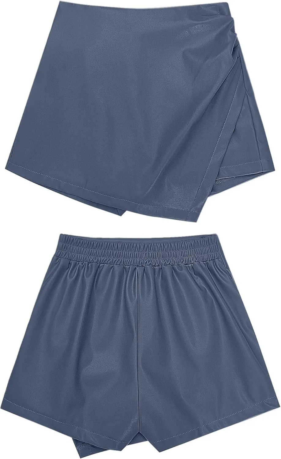 luvamia Shorts for Women Faux Leather Skorts High Waisted PU Leather Shorts Elastic Waist Ruched Wrap Skorts Skirts