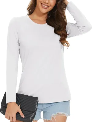 MAGCOMSEN Women's Long-Sleeve Crew-Neck Cotton T-Shirt Classic-Fit Shirt Soft Breathable Casual Tee Basic Tops