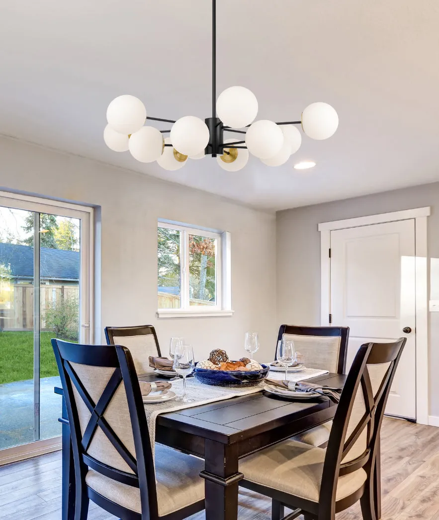 Marsten 12 Light Black and Opal Glass Industrial Pendant