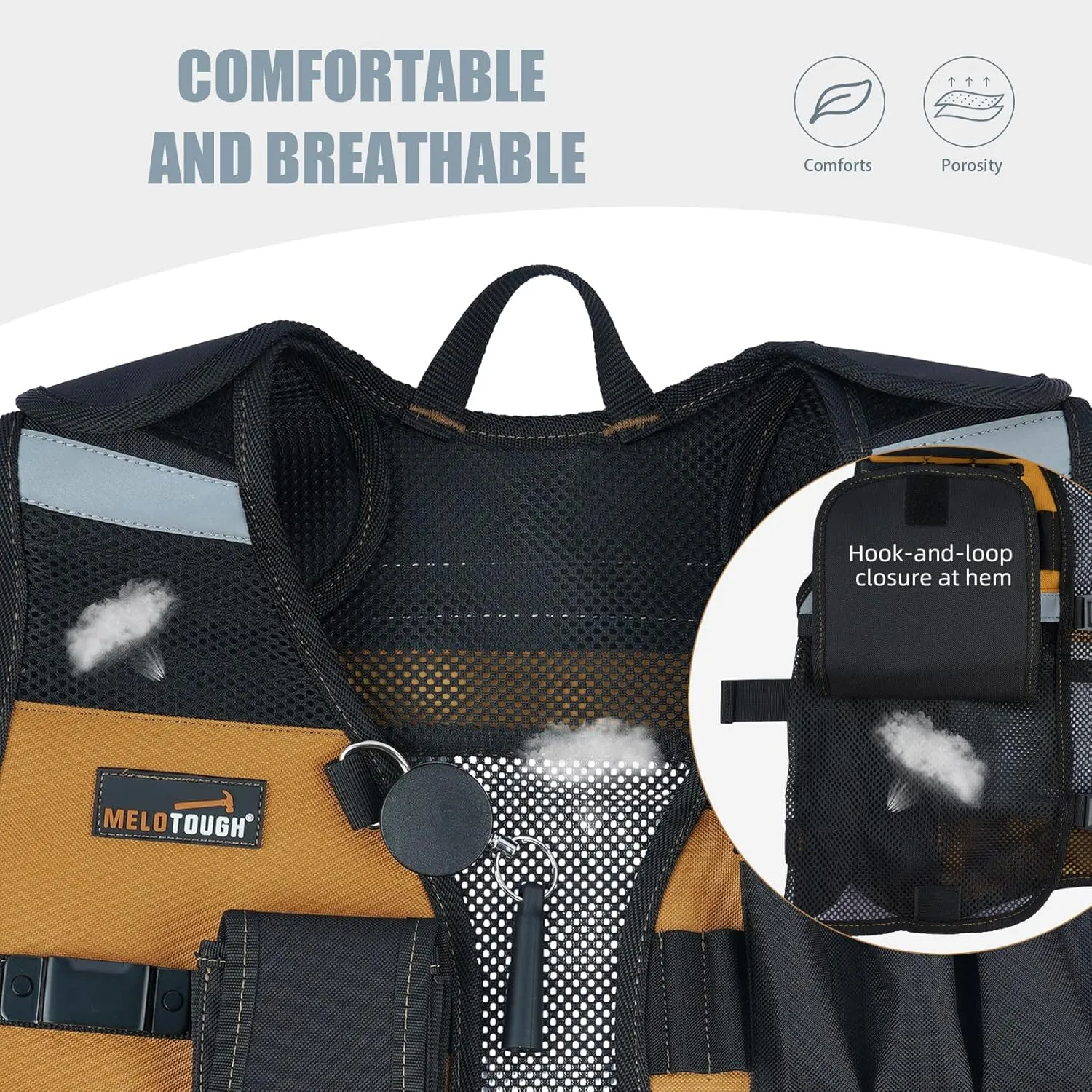 MELOTOUGH Tool Vest for Men Reflective Safety Tool Vest with Adjustable Straps,Removable Phone Holder for Electrical,Carpenters,Construction(Khaki)