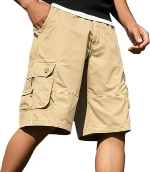 Mens Hiking Cargo Shorts Classic Washed Combat Shorts Outdoor Relaxed Fit Jogging Pants for Summer Travel Vacation